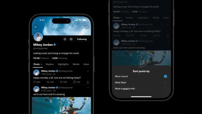 X Unveils New Profile Post Sorting Feature